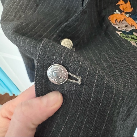 Vintage RARE 1994 TOO CUTE pinstripe Flintstones embroidered Oversized blazer - Picture 9 of 10